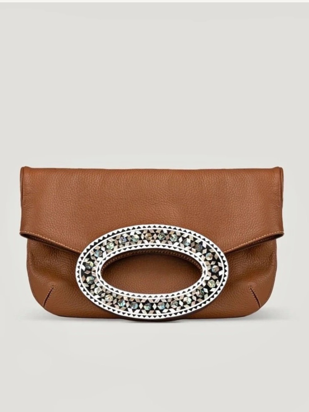 NUNIZ Cairo Brown Embellished Sadaf Clutch Like New